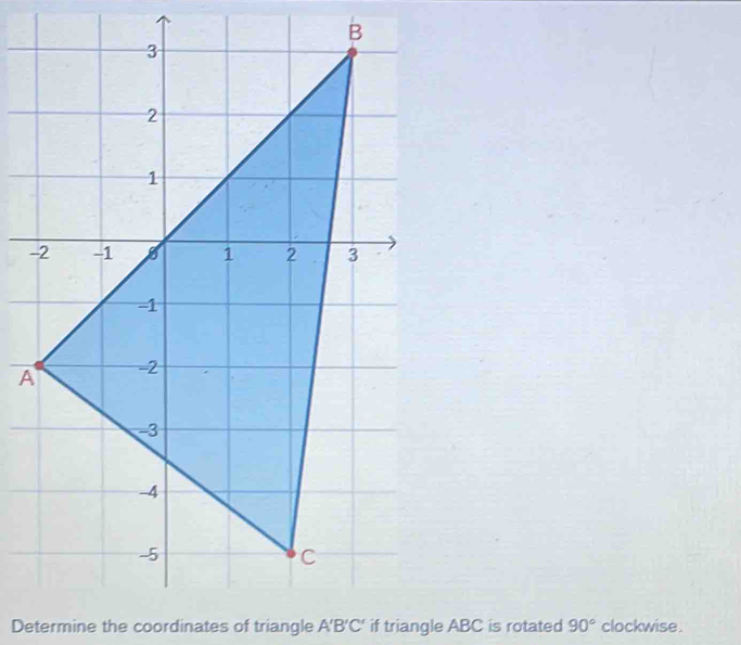 B
-
A
Determine the coordinates of triangle A'B'C' if triangle ABC is rotated 90° clockwise .