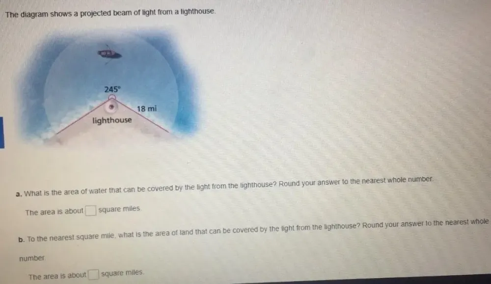 Solved: The diagram shows a projected beam of light from a lighthouse ...