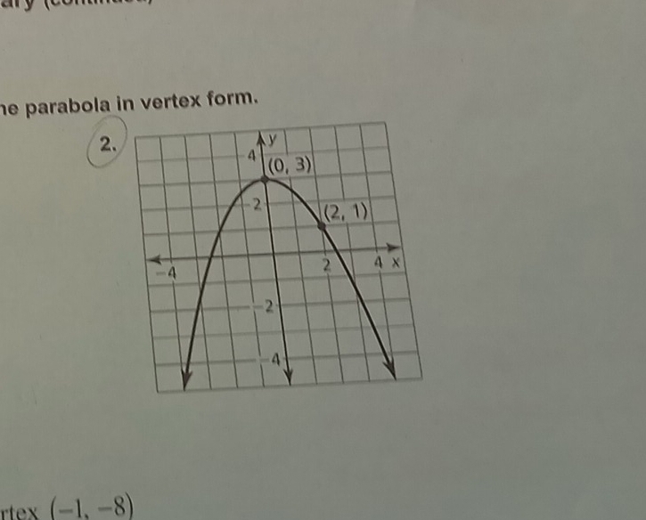 he parabola in vertex form.
2.
rtex (-1,-8)