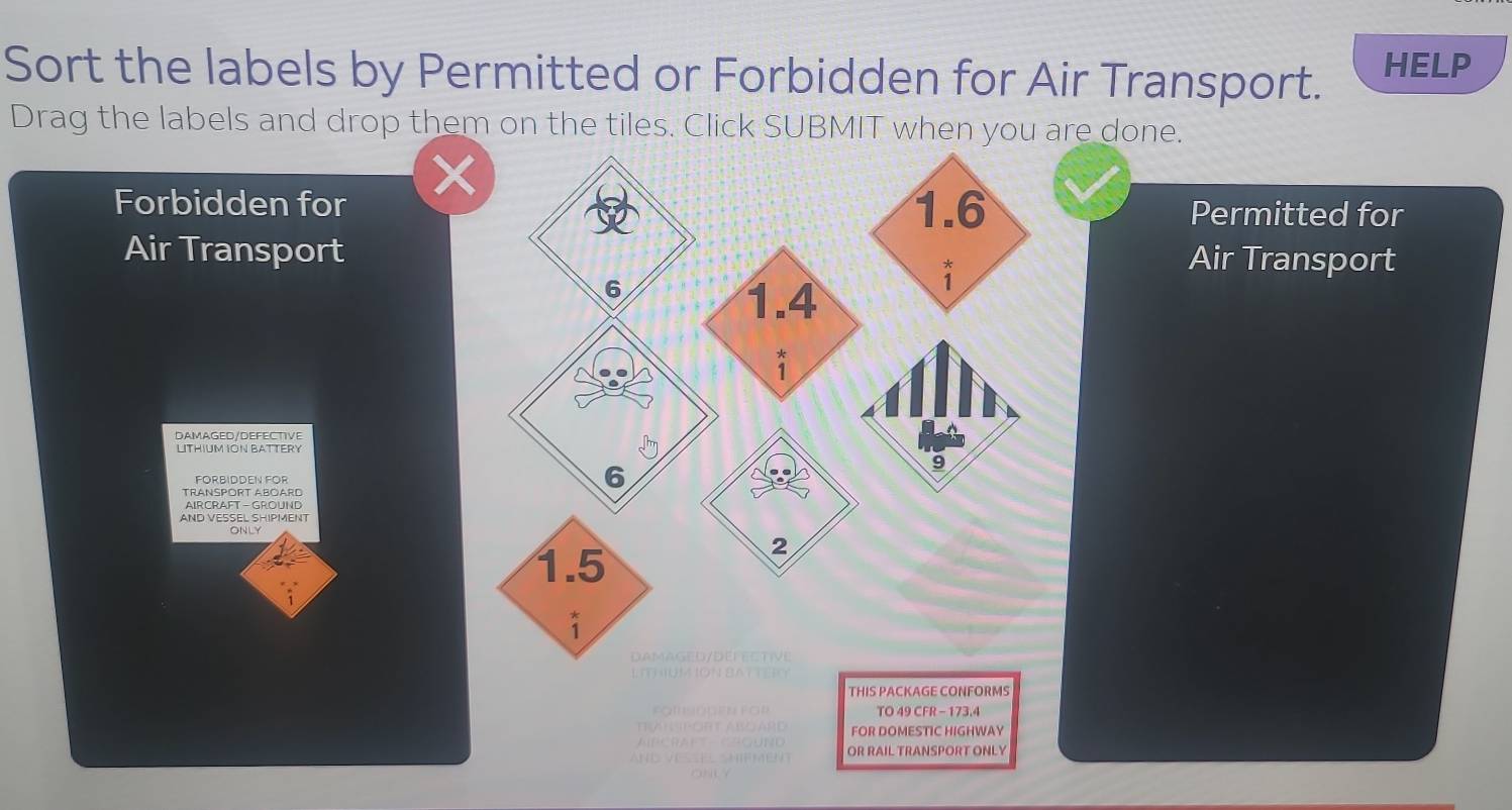 Solved: Sort the labels by Permitted or Forbidden for Air Transport ...