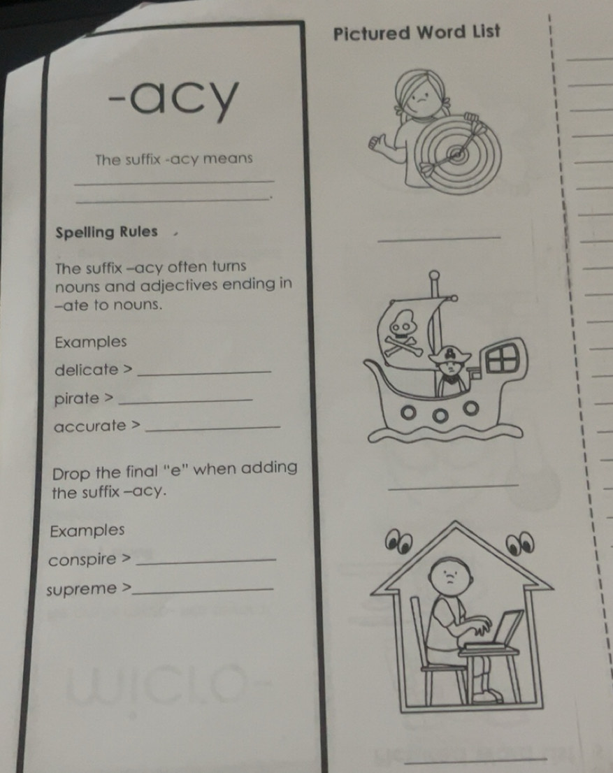 Solved: Pictured Word List -acy The suffix -acy means _ _. Spelling ...