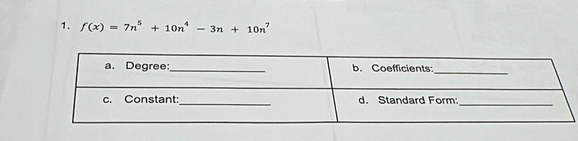 f(x)=7n^5+10n^4-3n+10n