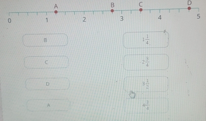 B C D
B
1 1/4 
C
2 3/4 
D
3 1/2 
A
4 3/4 