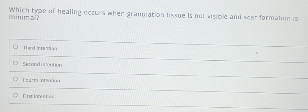 Solved: Which type of healing occurs when granulation tissue is not ...