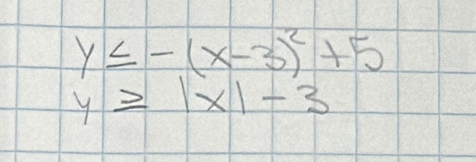 y≤ -(x-3)^2+5
y≥slant |x|-3