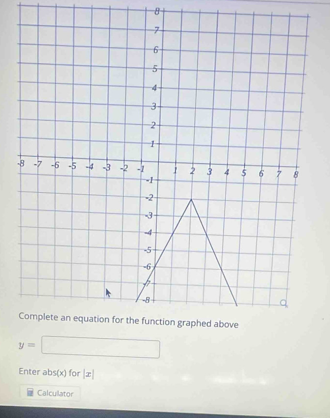 8 
-
y=□
Enter abs(x) for |x|
Calculator