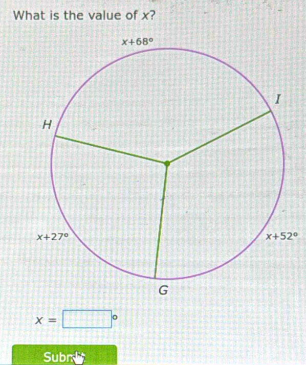 What is the value of x?
x=□°
Subr