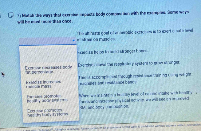 Solved: Match the ways that exercise impacts body composition with the ...