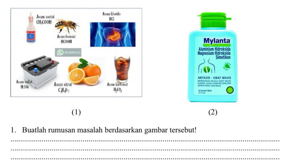 (1) (2) 
1. Buatlah rumusan masalah berdasarkan gambar tersebut! 
_ 
_ 
_