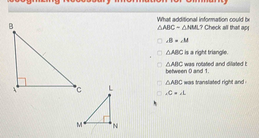 Solved: What additional information could be ? Check all that ap ABCsim ...
