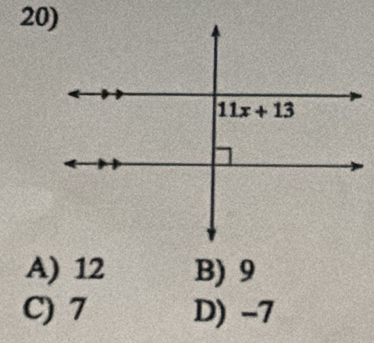 A) 12 B) 9
C) 7 D) -7