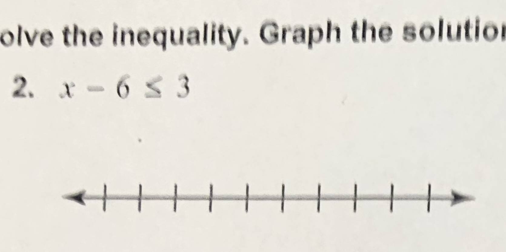 olve the inequality. Graph the solution 
2. x-6≤ 3