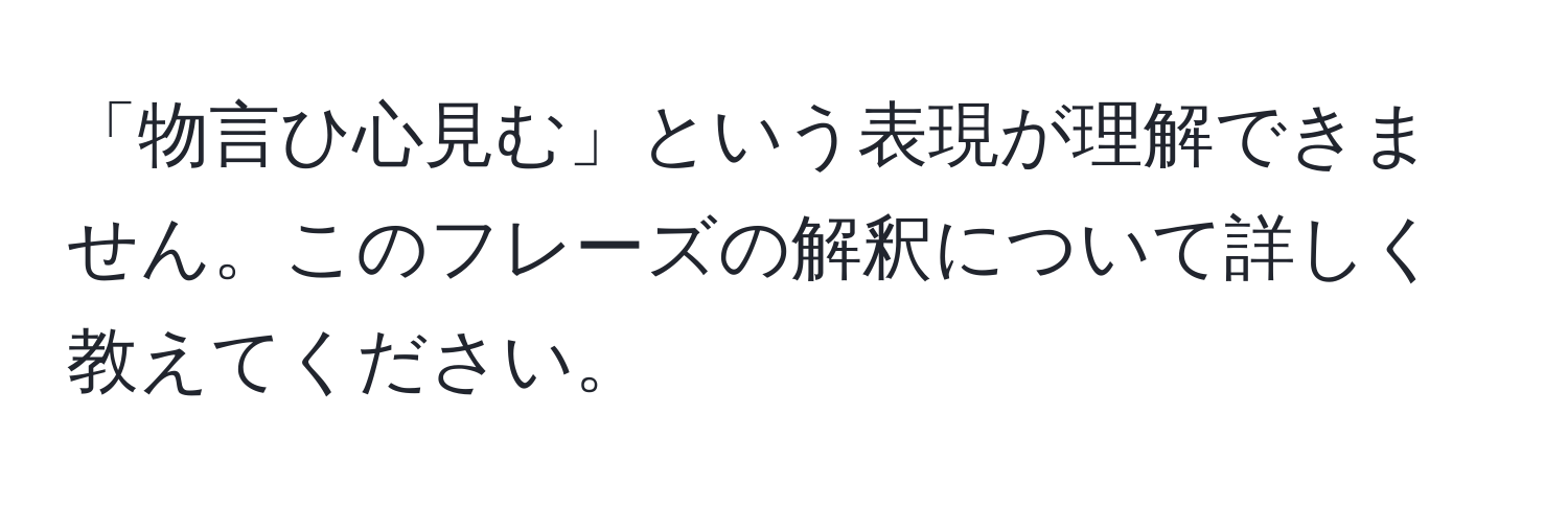 「物言ひ心見む」という表現が理解できません。このフレーズの解釈について詳しく教えてください。