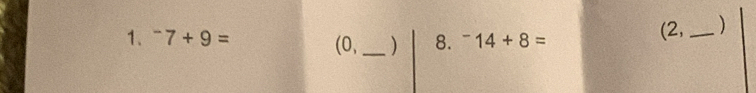 ^-7+9= (0, _) 8. ^-14+8=
(2, _)