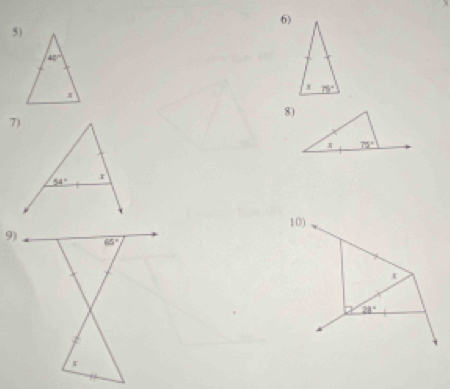 54° r
10)
9) 65°
28°