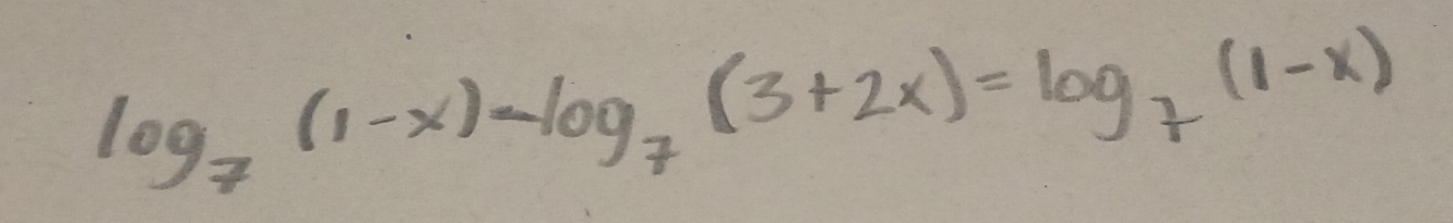 log _7(1-x)-log _7(3+2x)=log _7(1-x)