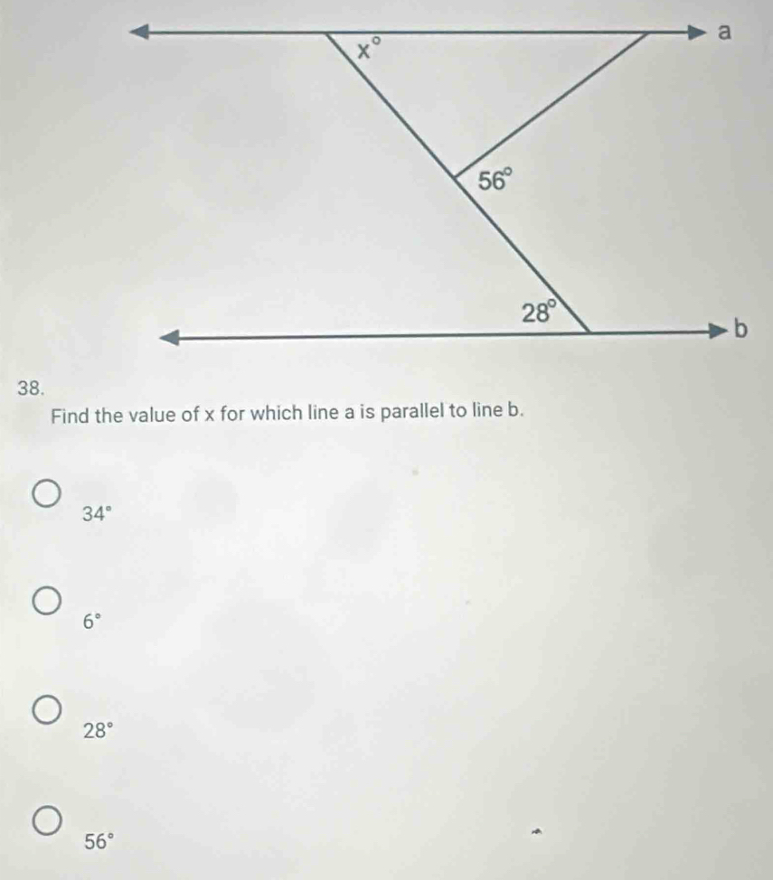 Solved: Find the value of x for which line a is parallel to line b. 34 ...