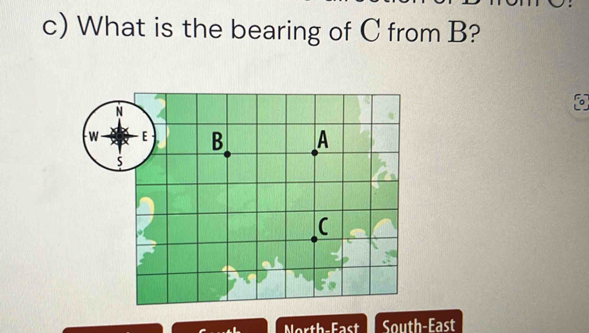 What is the bearing of C from B? 
North-East South-East