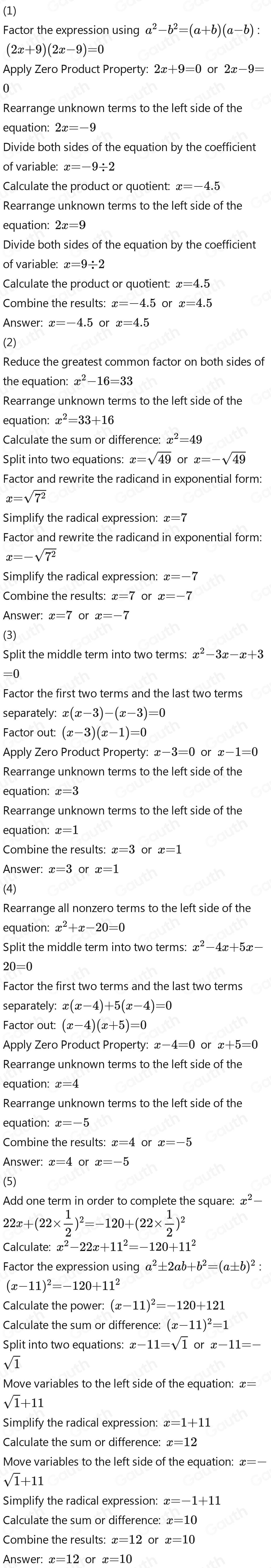 Solved: Determine the solutions of each quadratic equation using the ...