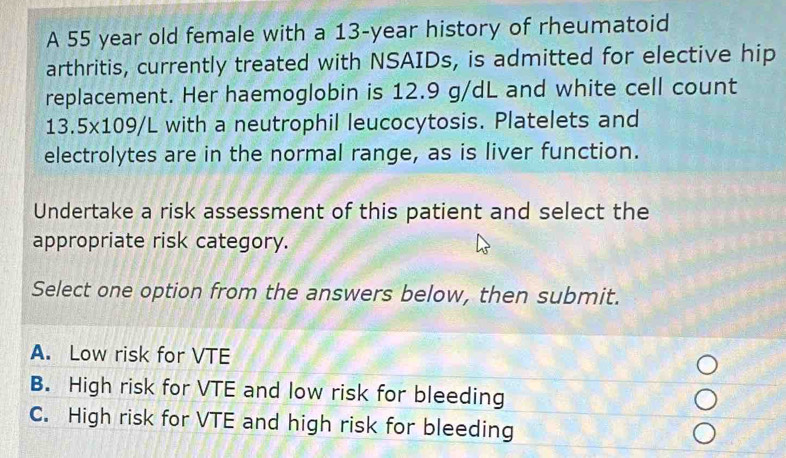 Solved: A 55 year old female with a 13-year history of rheumatoid ...