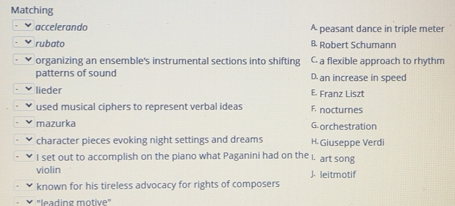 Solved: Matching accelerando A peasant dance in triple meter rubato B ...