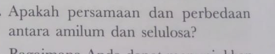 Apakah persamaan dan perbedaan 
antara amilum dan selulosa?