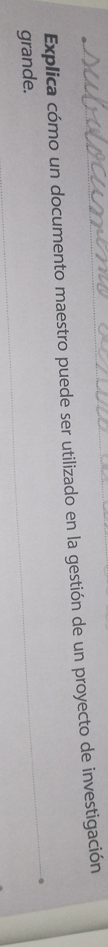 Explica cómo un documento maestro puede ser utilizado en la gestión de un proyecto de investigación 
grande.