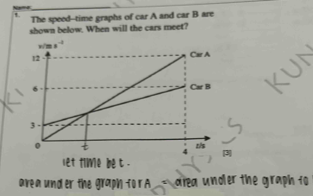 Solved: The speed--time graphs of car A and car B are shown below. When ...