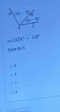 m∠ ADC=118°
Solve far K
6
1
0 1