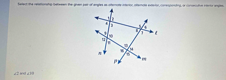∠ 2 and ∠ 10
