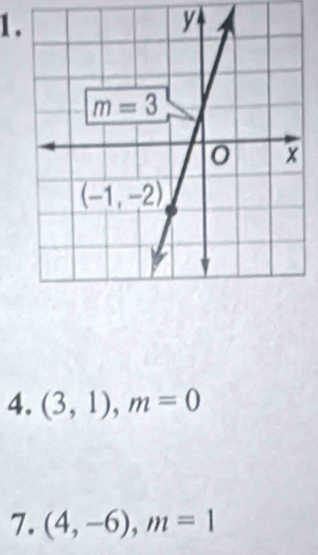 1 .
4. (3,1),m=0
7. (4,-6),m=1