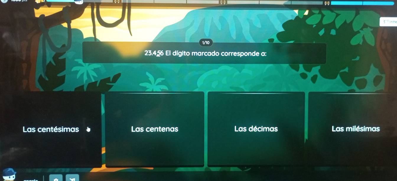 23.456 El dígito marcado corresponde a:
Las centésimas Las centenas Las décimas Las milésimas