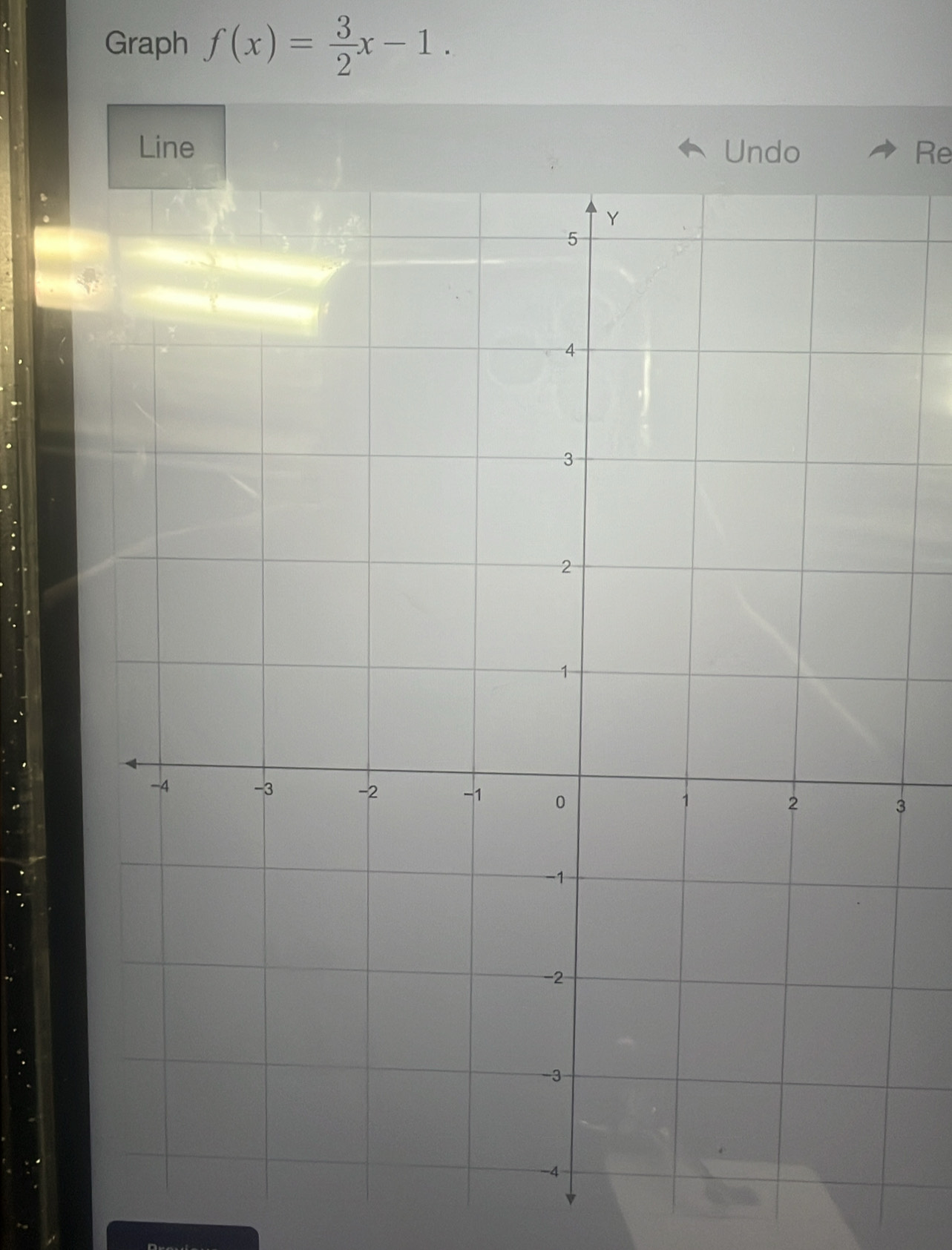 Graph f(x)= 3/2 x-1. 
Line Undo Re 
3