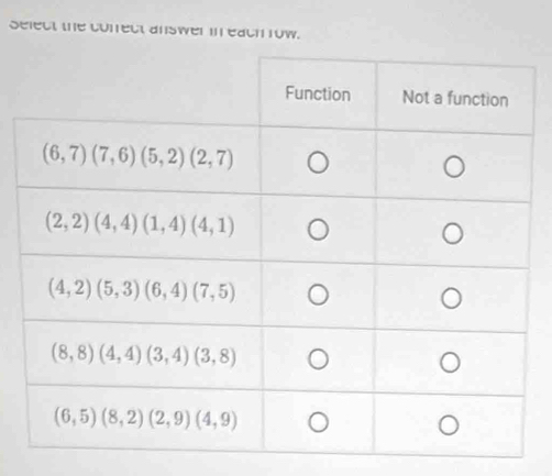 select the cofrect answer in each row.