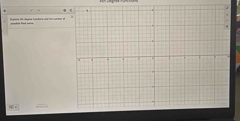 4th Degrée Functions 
+ 
Explore 4th degree functions and the number of 
possible Real zeros. 
^ desmos