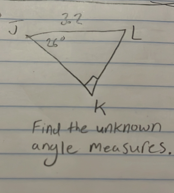 Find the unknown
angle measures.