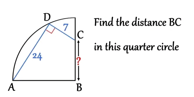 Find the distance BC
in this quarter circle