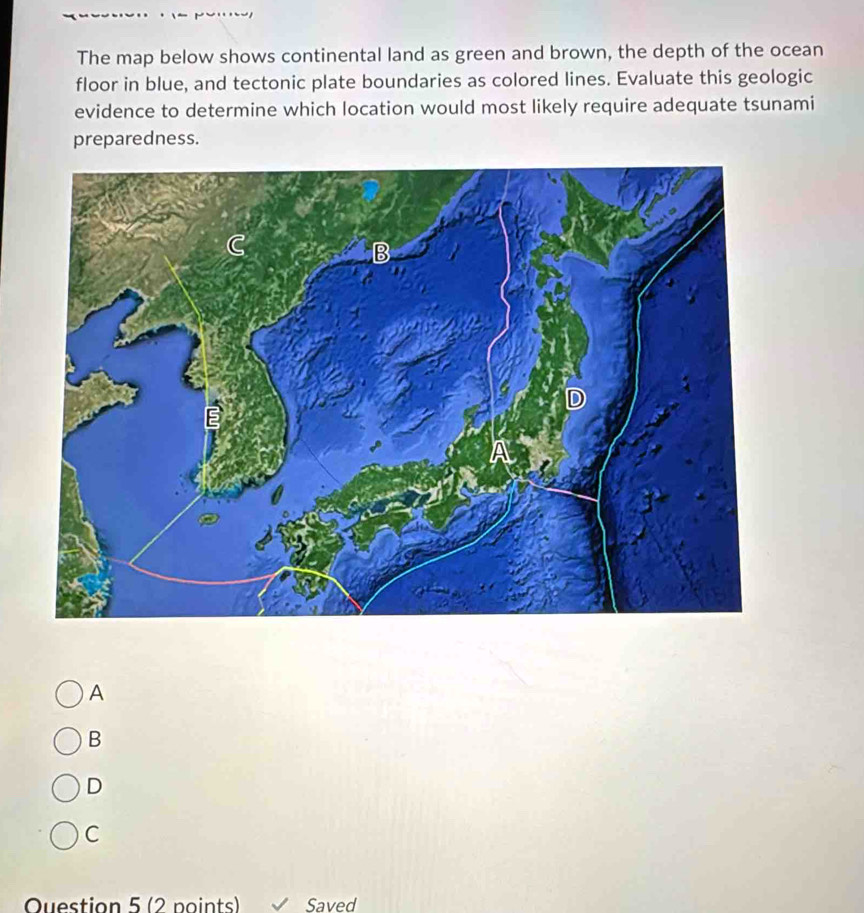 Solved: The map below shows continental land as green and brown, the ...