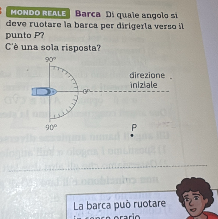 MONDO REALE Barca Di quale angolo si
deve ruotare la barca per dirigerla verso il
punto P?
C'è una sola risposta?
La barca può ruotare