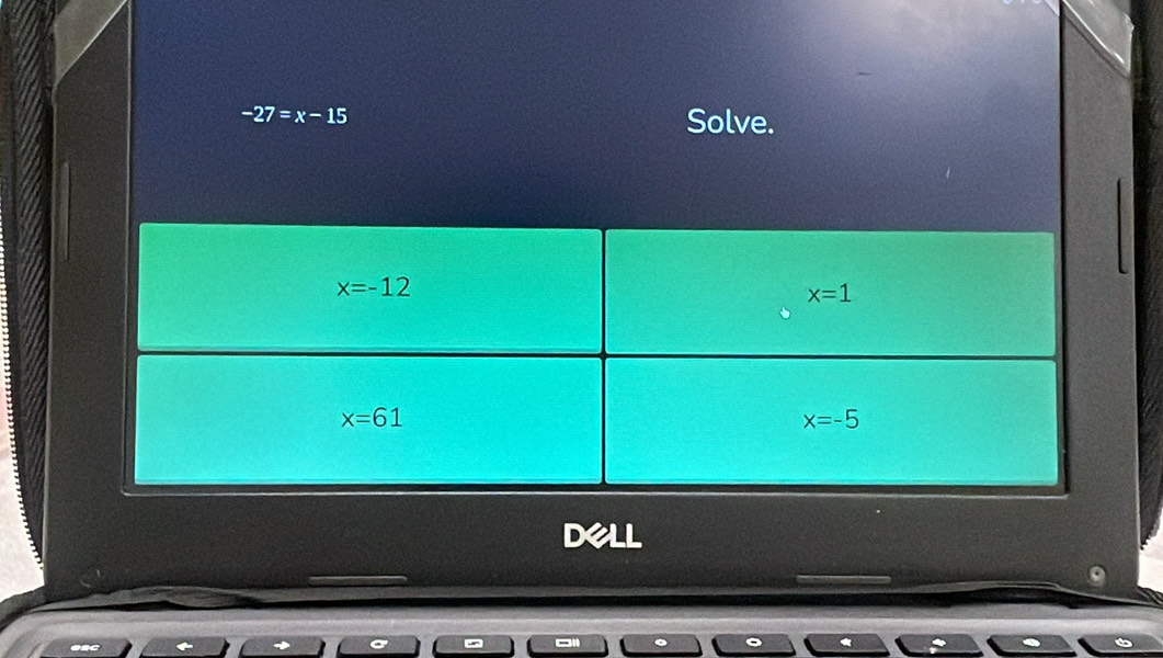 -27=x-15
Solve.
D al