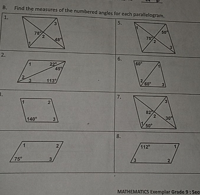 Find the measures of the 
1.
2.
3.
MATHEMATICS Exemplar Grade 9 : Sec