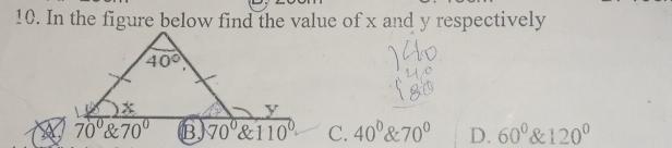 C. 40°70° D. 60°120°