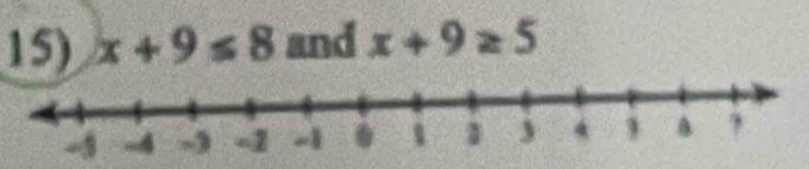 x+9≤ 8 and x+9≥ 5