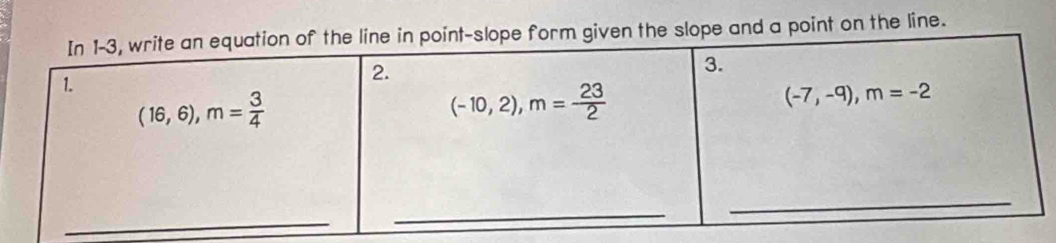 en the slope and a point on the line.