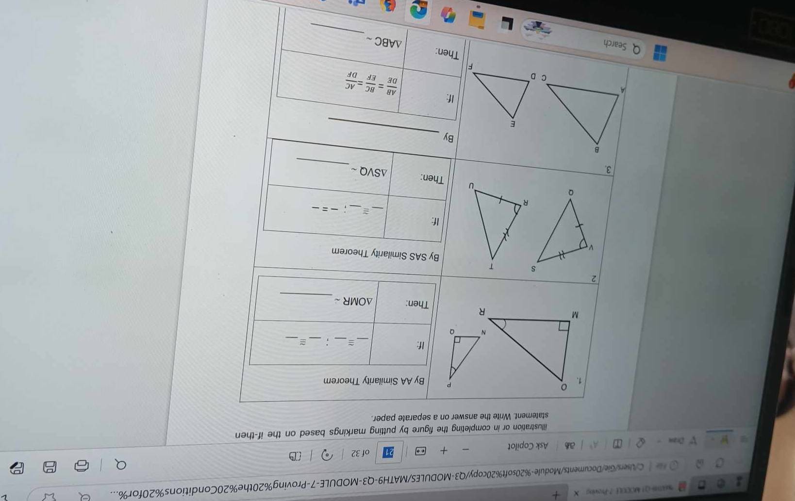 mAB#Q! MCCUE 7-Proving X
C/Users/Gie/Documents/Module-%20soft%20copy/Q3-MODULES/MATH9-Q3-MODULE-7-Proving%20the%20Conditions%20for%...
a
VDram Ask Copilot
+
of 32
illustration or in completing the figure by putting markings based on the if-then