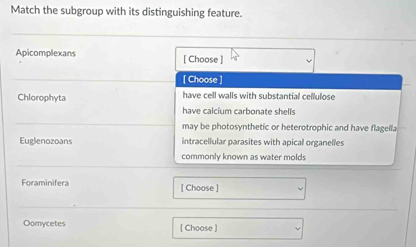Solved: Match the subgroup with its distinguishing feature ...