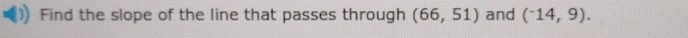 Find the slope of the line that passes through (66,51) and (^-14,9).