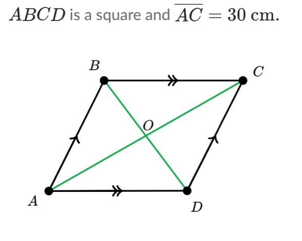 ABCD is a square and overline AC=30cm.