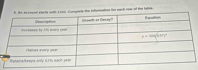 ormation for each row of the table.