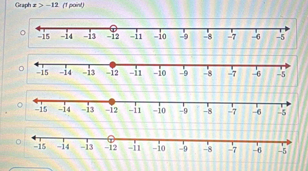 Graph x>-12 (1 point)